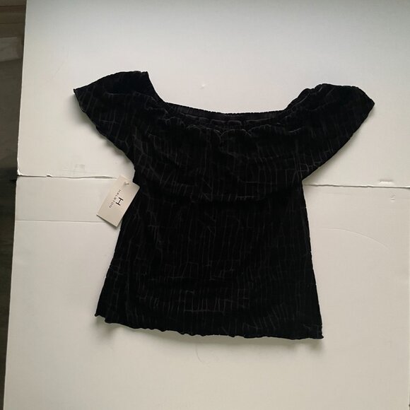 H Halston Womens Size XS/TP Black Velvet Off The Shoulder Textured Blouse NWT - Picture 3 of 10